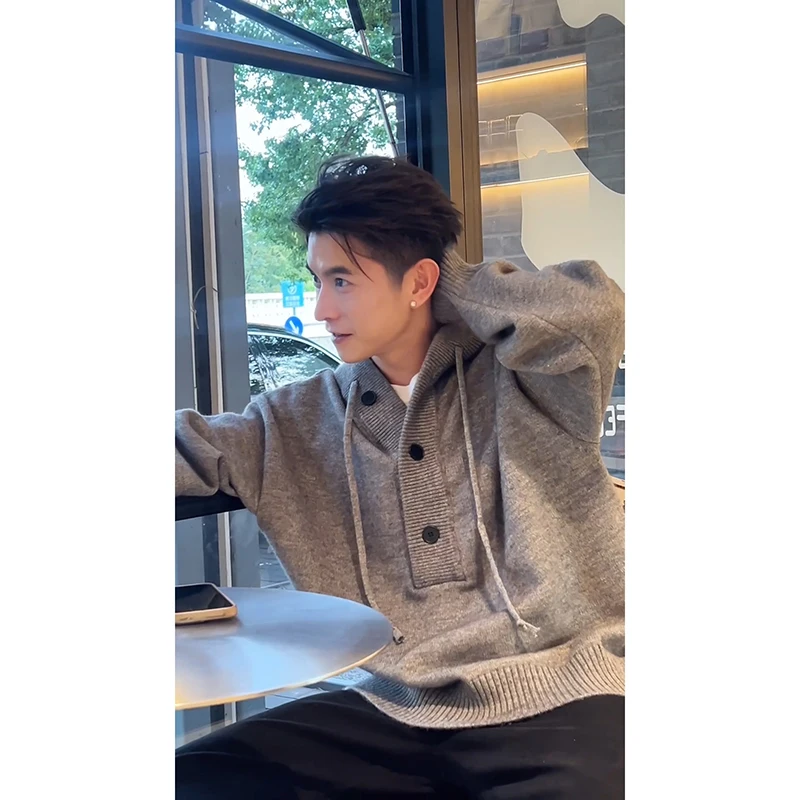 

ay Aosphere Hat Sweatirt Men's Autumn Winter Lazy Sle Korean High-End V-ne Knitted Outerwear Casual Loose Fit