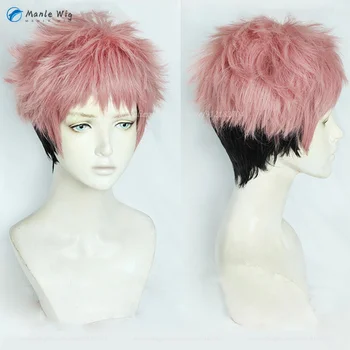 Anime Yuji Itadori Cosplay peruk pembe degrade siyah kısa Cosplay Yuji Itadori peruk isıya dayanıklı cadılar bayramı peruk + ücretsiz peruk kap