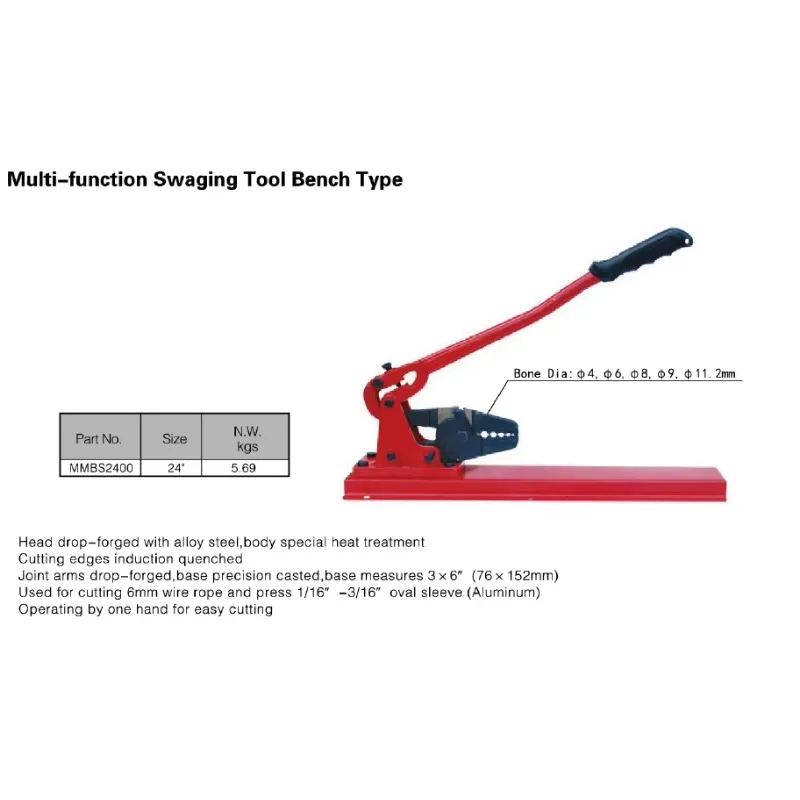 24-Inch Industrial Grade Bench Mount Hydraulic Swaging Tool Multi-Function Crimper Press for Cable Wire Rope & Ferrules Die Set