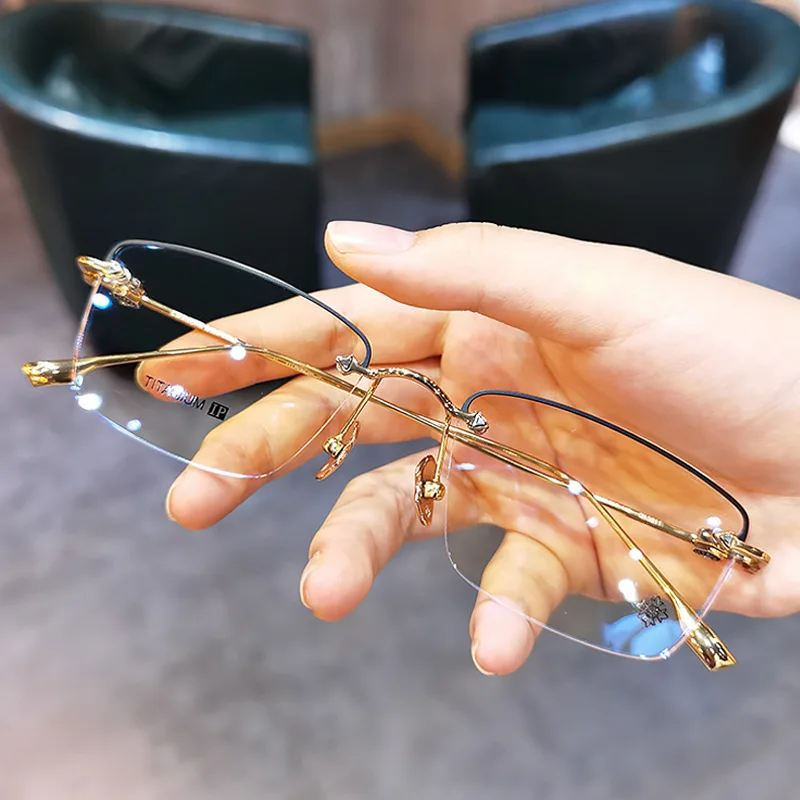 

New Retro Frameless Diamond-Cut Reading Glasses for Men and Women, Business High-Definition Anti-Blue Light, Elegant, Magnifying Reading Glasses