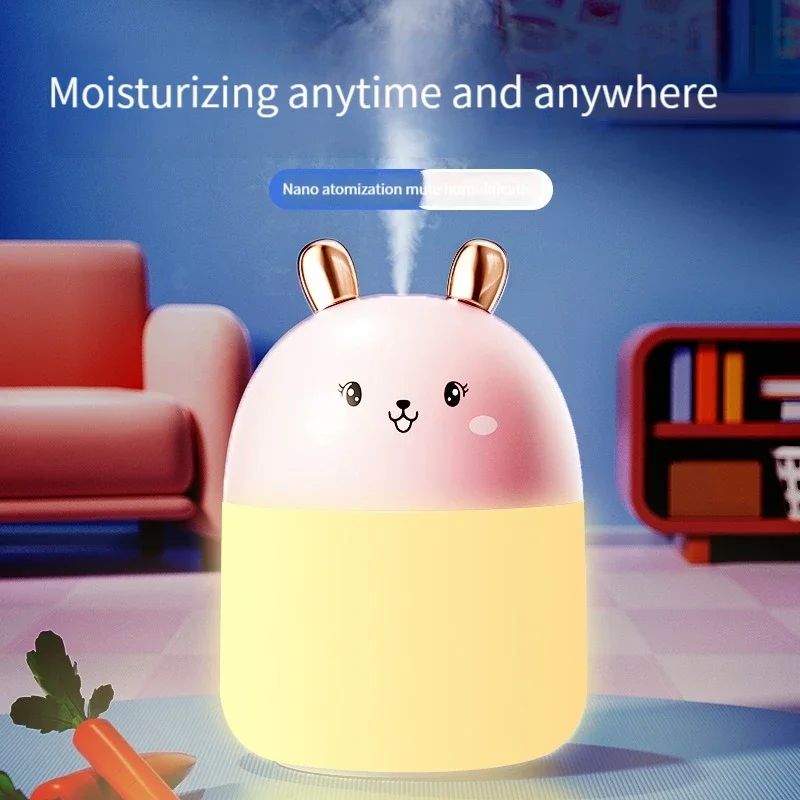 Cute Rabbit Air Humidifier Aroma Diffuser USB Mute Mist Maker For Home Car With Colorful Night Lights Mini Humidificat