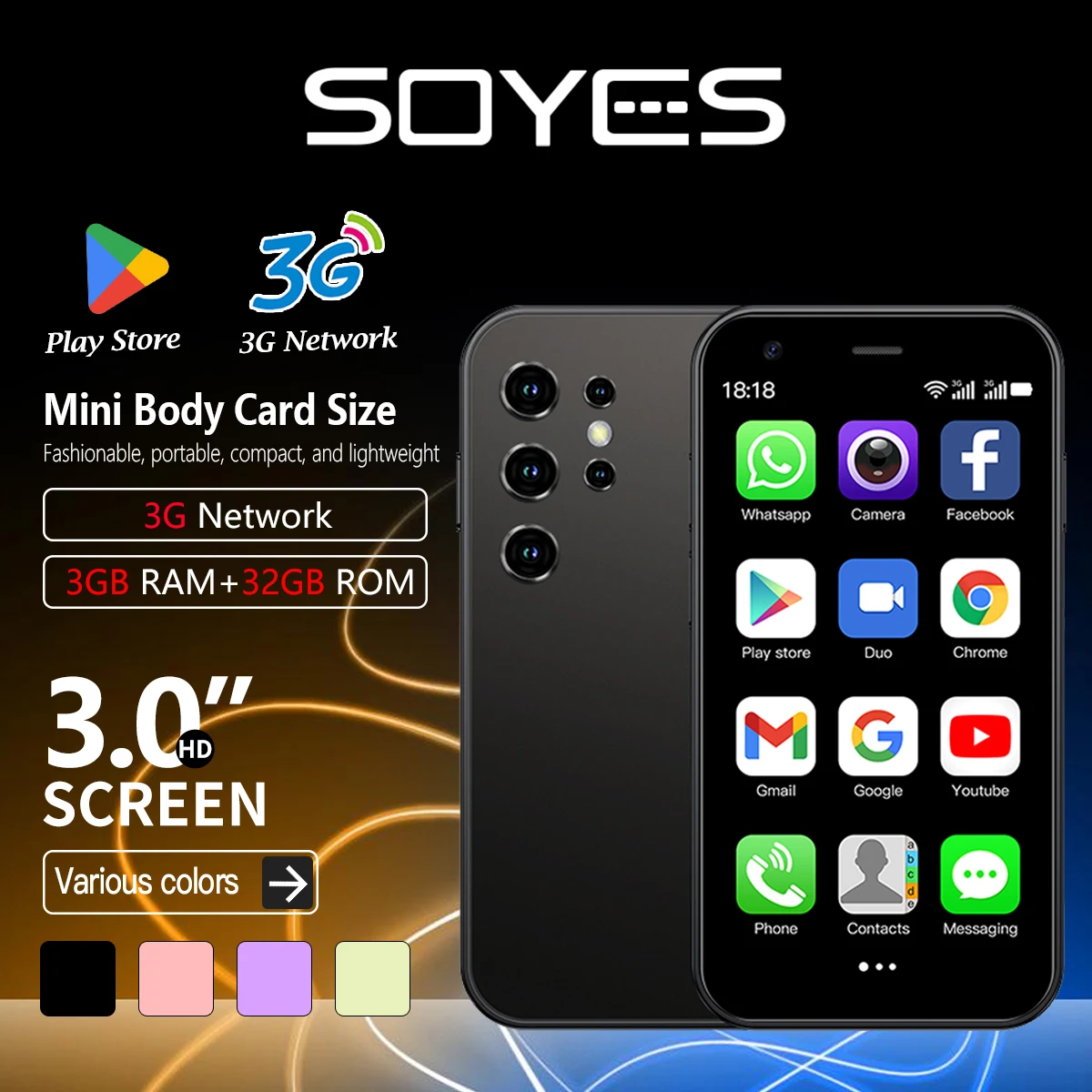 هاتف ذكي Mini24 Android، 3 بوصة، 3G، ثنائي الشريحة، وضع الاستعداد المزدوج، مدمج ومحمول، دعم GPS، الإصدار العالمي