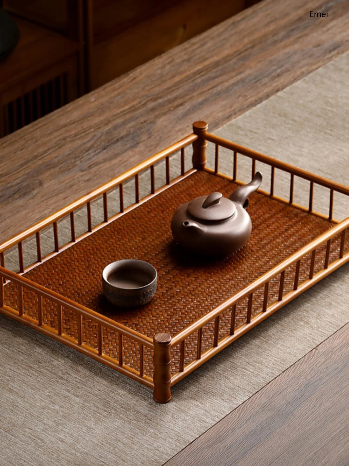 Natural Simple Bamboo Fence Tray Tea Set Storage Tray Simple  Rectangular Tea Tray