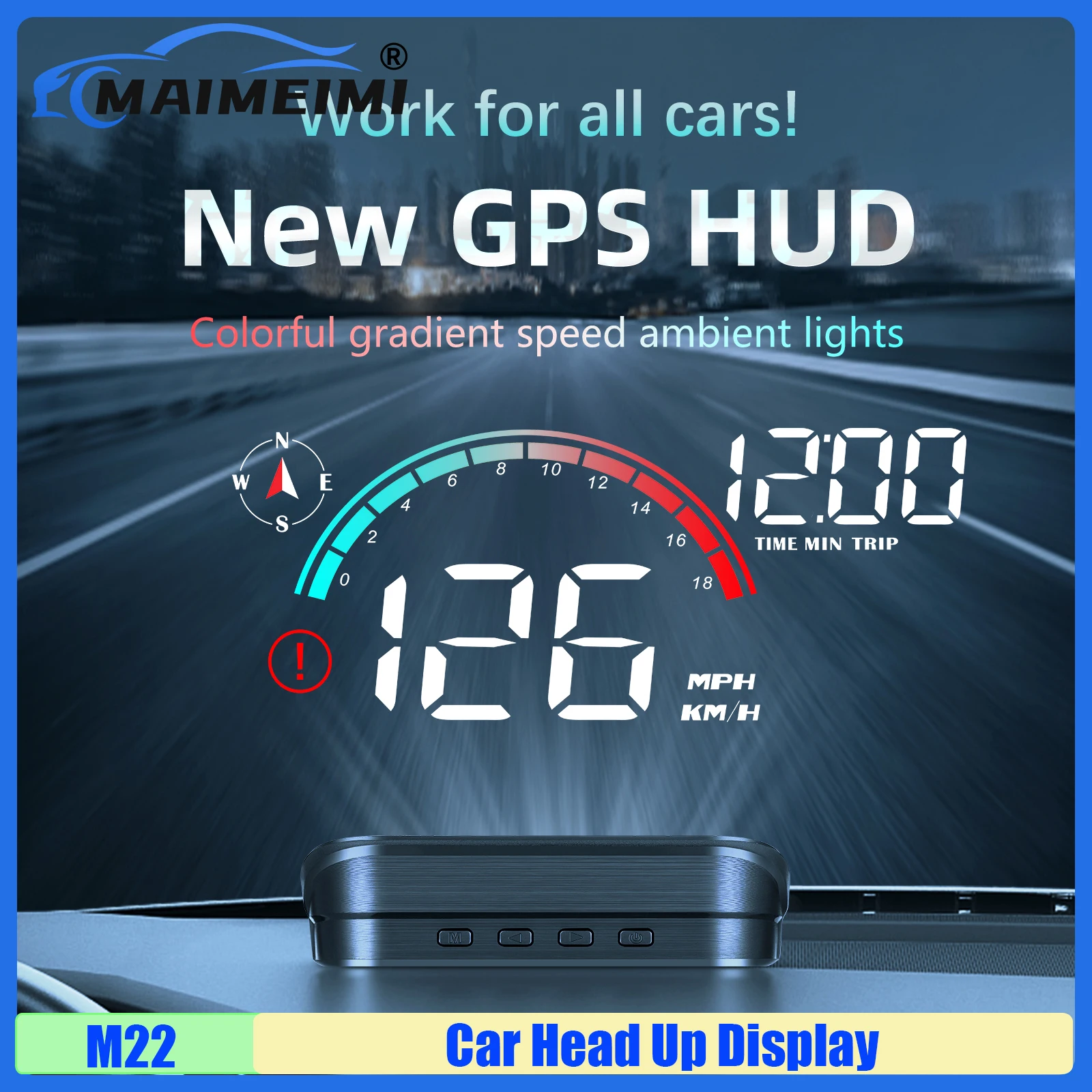 MAIMEIMI M22 GPS HUD Head Up Display Universal Digital Speedometer LCD Projection On Glass Windshield Projector Time for all Car