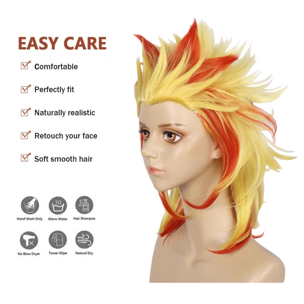 Anime Rengoku Kyoujurou ‌   Capelli sintetici cosplay per uomini e donne, adatti per parrucche resistenti al calore per feste quotidiane