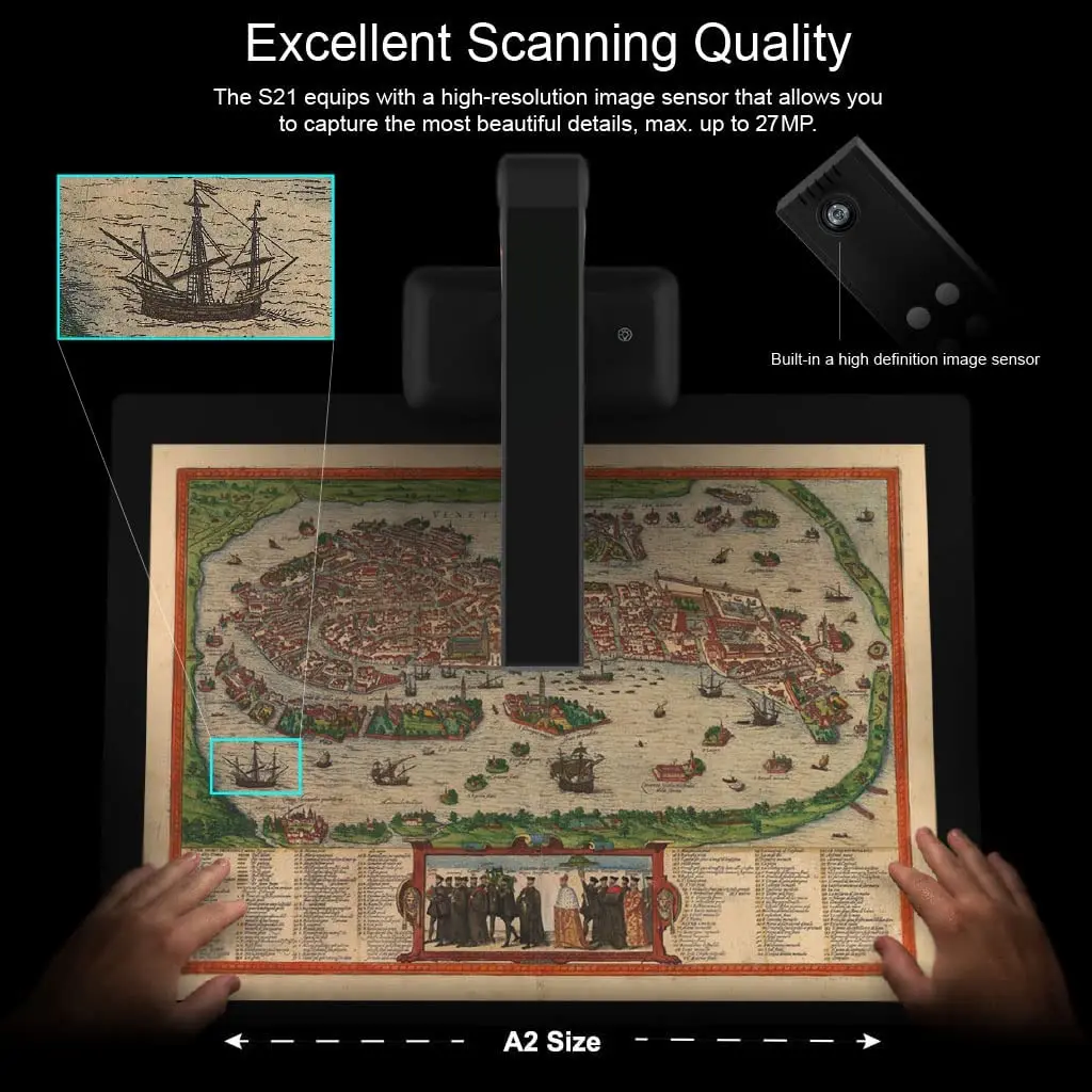 VIISAN-S21 CaptureA2, escáner de documentos de libros con cámara HD de alta resolución de 27MP, altura plana automática, Multi idioma, OCR, Windows,