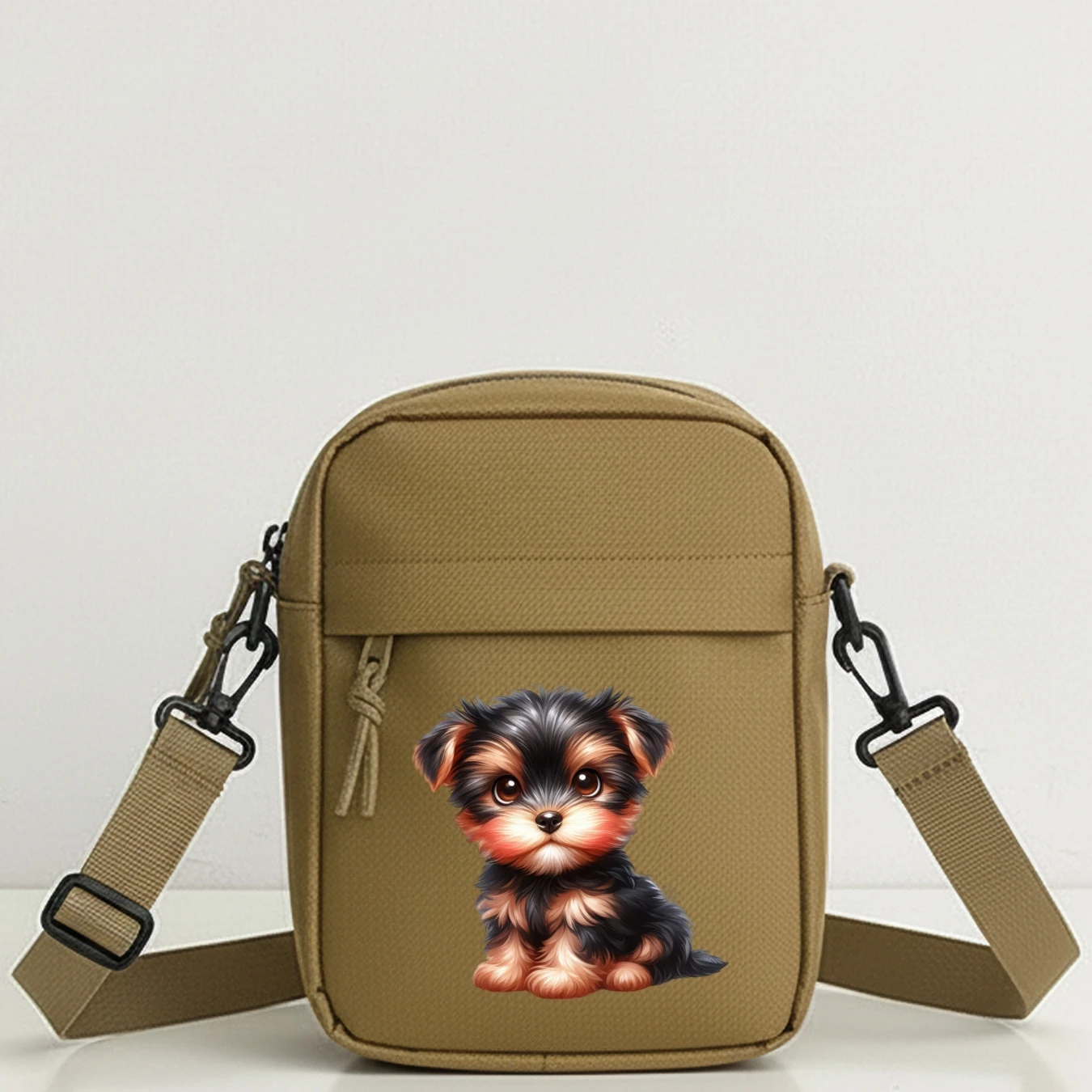 Cute Cartoon Puppy Print Crossbody Bag Lightweight Portable Shoulder Purse Removable Strap Zipper Closure Daily School Travel