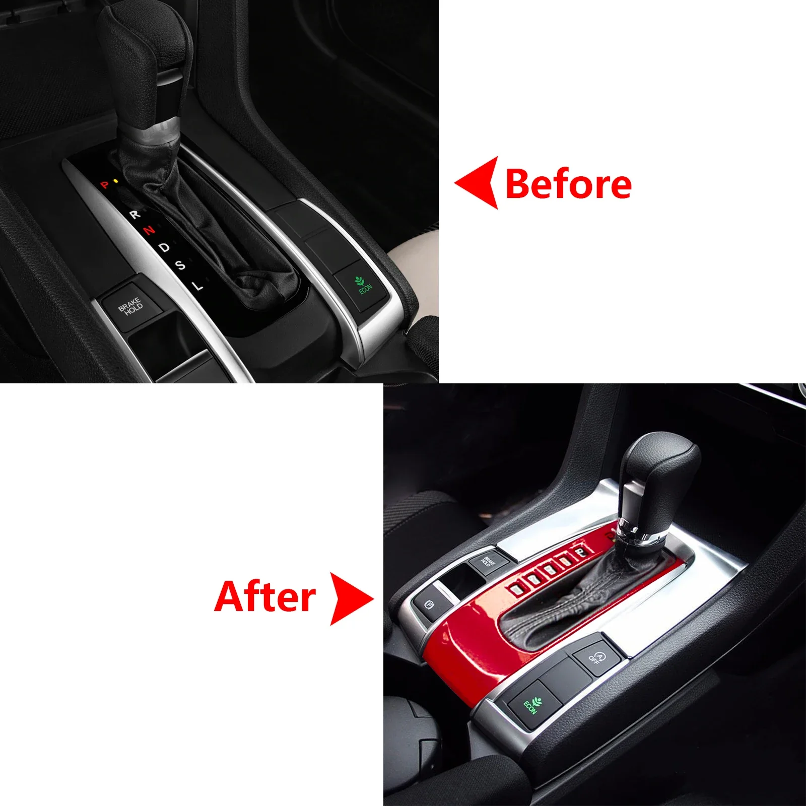 Sporty Red Car Interior Transmission Gear Shift Box Panel Frame Cover Molding Trim For Honda Civic 2016 2017 2018 2019 2020 2021