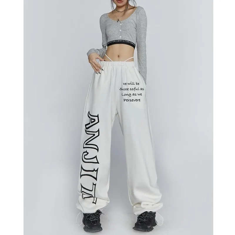 Drawstring Design American Trendy Sweatpants Women High Street Hip-hop Wide Leg Pants Women New Summer All-match Long Trousers