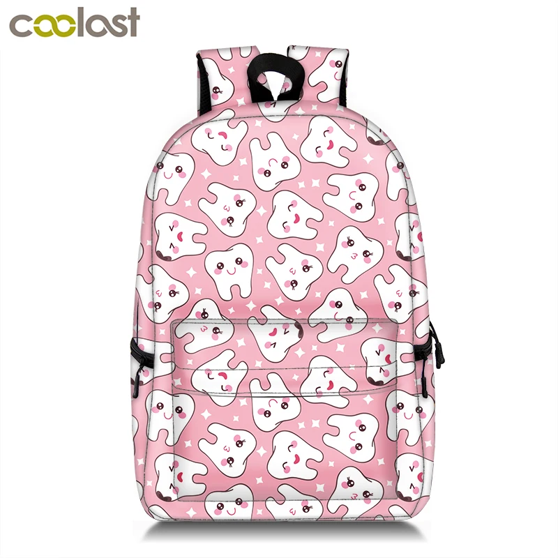 Cartoon Tooth / Nurse Doctor ECG Backpack Teeth Floss Linen Softback Bags Girl Casual Traveling Portable Bags Student School Bag