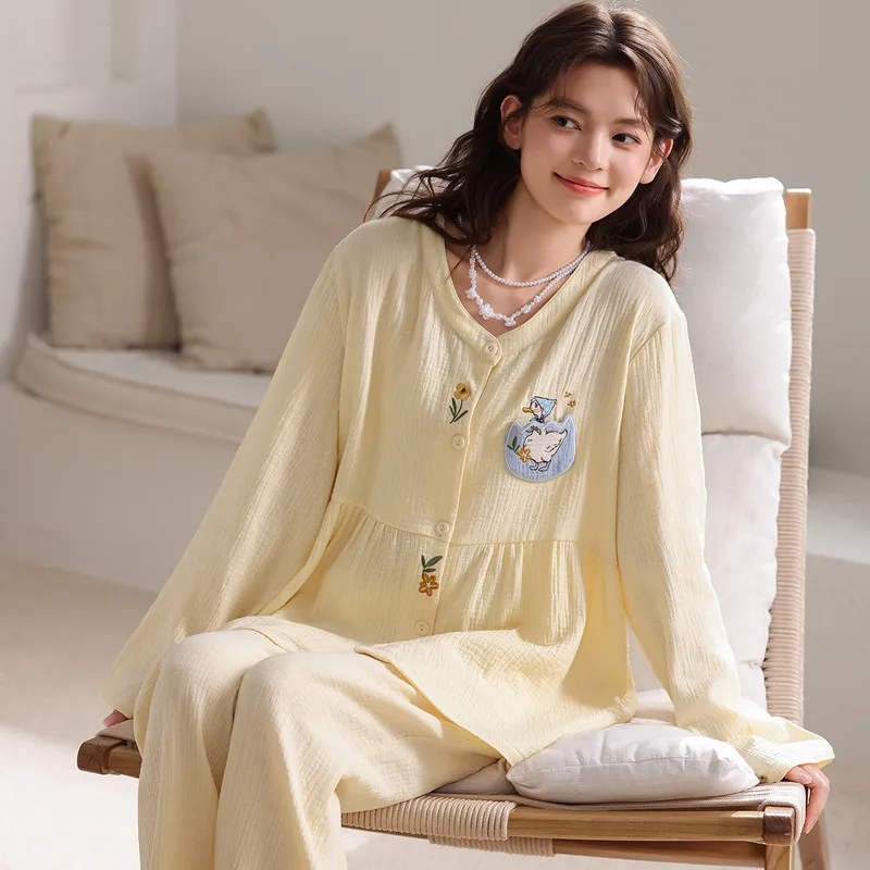 

Pajama Woman Winter Sleepwear Set Long Sleeve Spring Autumn Home Clothes 100% Cotton Nightwear Pyjamas Women Loungewear Suit