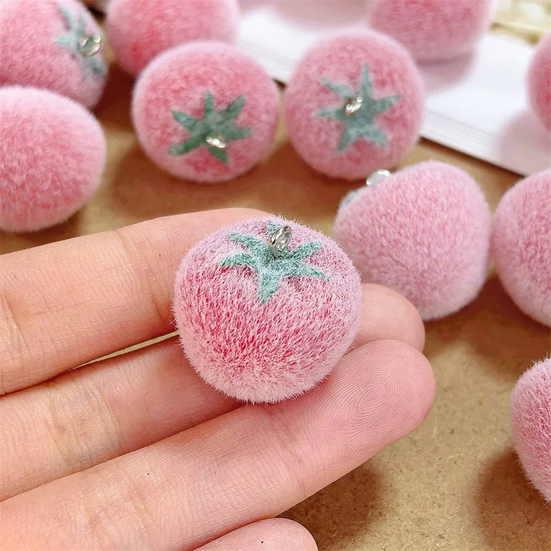 Winter style 50pcs/lot color Flocking effect cartoon Tomato shape resin dolls beads diy jewelry garment hair accessory