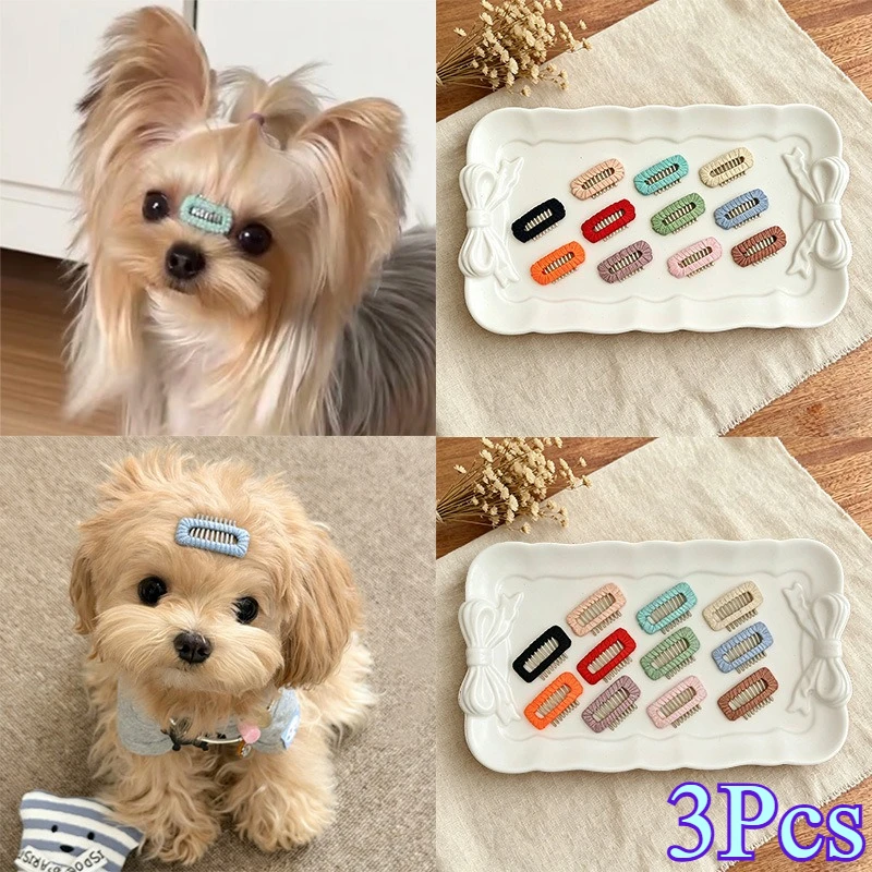 3Pcs 2.3cm/3.2cm Square-Shaped Hairpins For Dogs & Cats - Multicolor, Small Dog Cat, Durable Pet Accessories For Puppy Kitten Gr