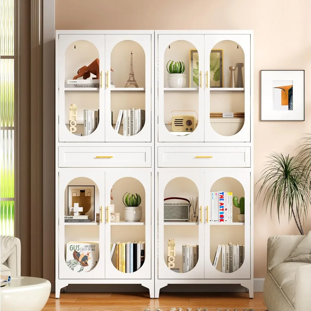 خزانة تخزين المطبخ 74.8 H مع 4 أبواب ودرج واحد، طبقات قابلة للتعديل لتخزين الحمام، خزانة معدنية طويلة للمطبخ،