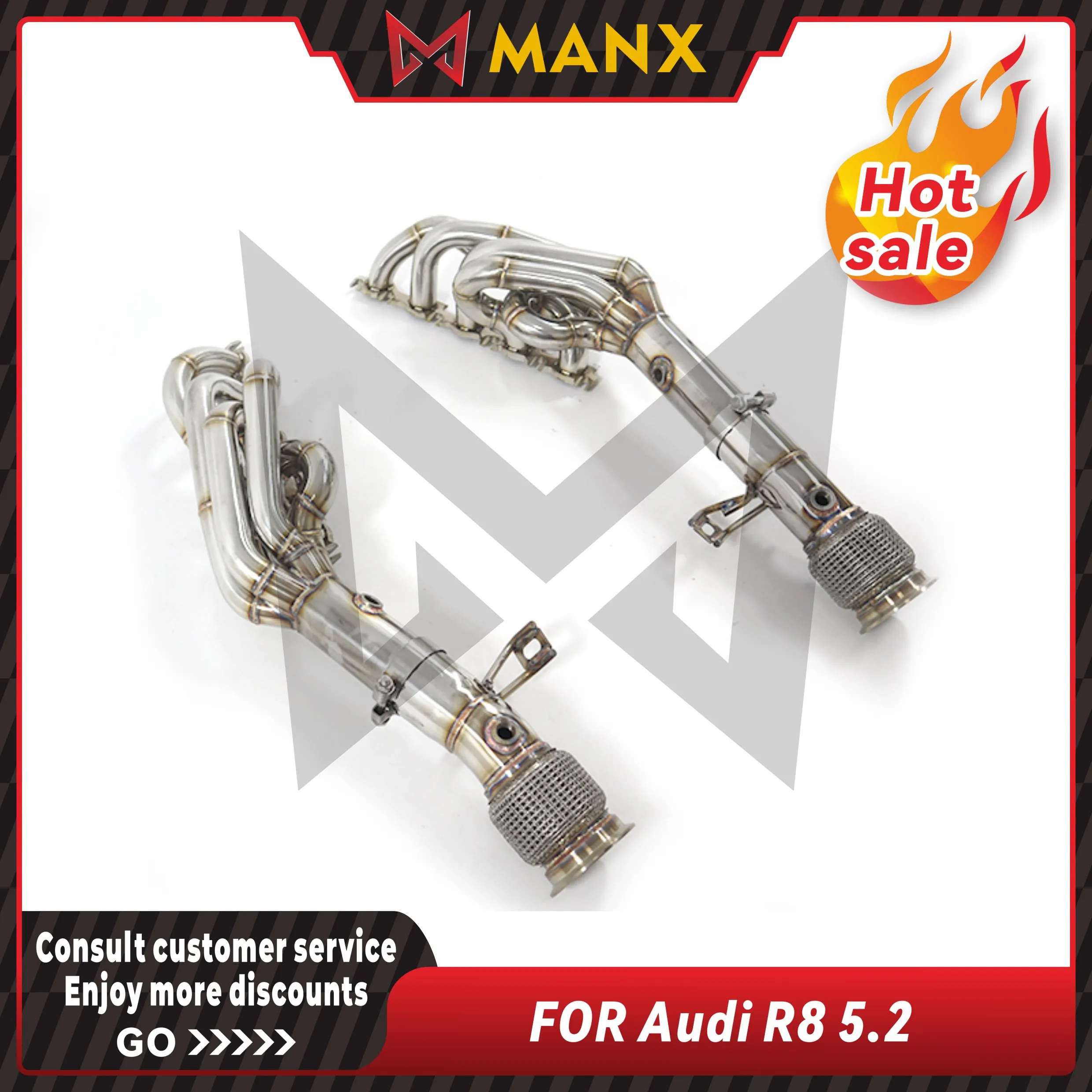 Manifold for AUDI R8 5.2 L Stainless steel Performance Exhaust pipe Header Without Heat shield