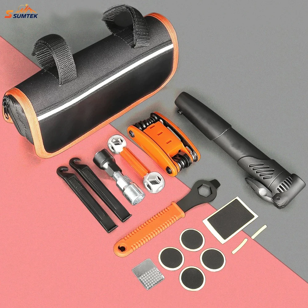 

Bicycle Tire Patch Repair Kit,Bike Chain Repair Wrench,Essential Mini Pump,Portable Bicycle Toolkit Accessories,Camping Travel