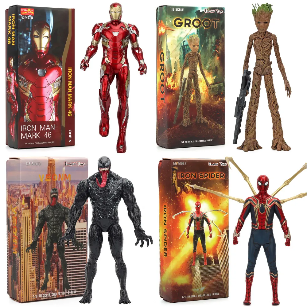 

Marvel The Avengers Iron Man Mk46 Groot Spider Man Venom Doctor Strange Thor 1/6 Pvc Figure Model Collect Ornaments Toy Gifts