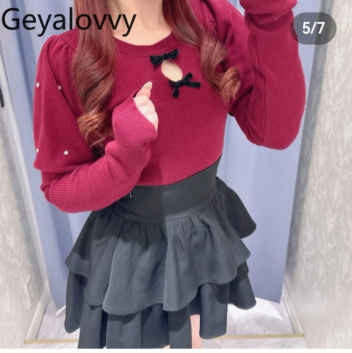 

Sweet Girl Chest Hollow Bowknot Puff Long Sleeve Knitted Sweater Autumn Winter New Round Neck Versatile Knitted Base Shirt