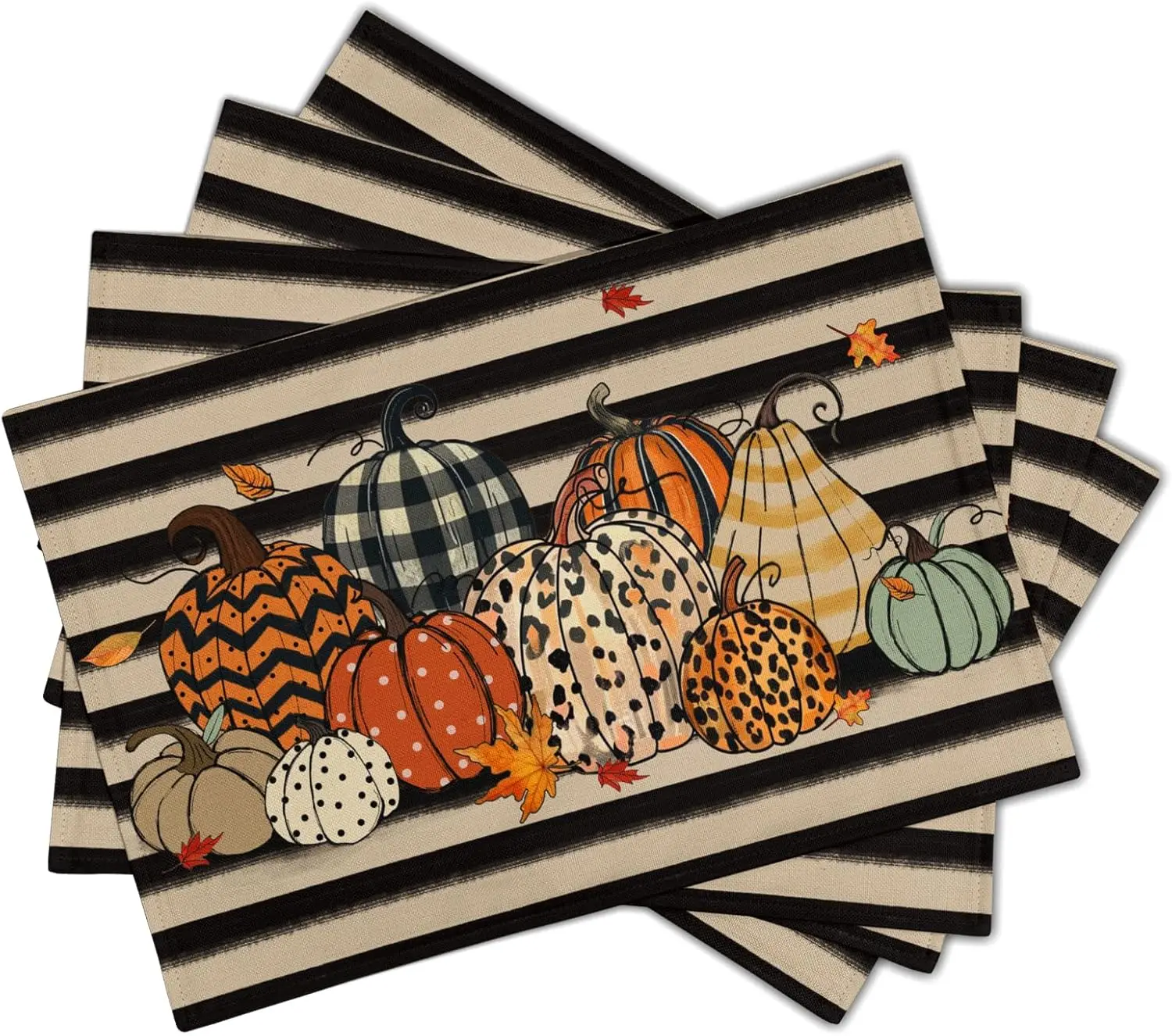 12x18 Inch Leopard Plaid Pumpkin Heat Resistant Washable Tablemats for Farmhouse Kitchen Dining Thanksgiving Halloween Party
