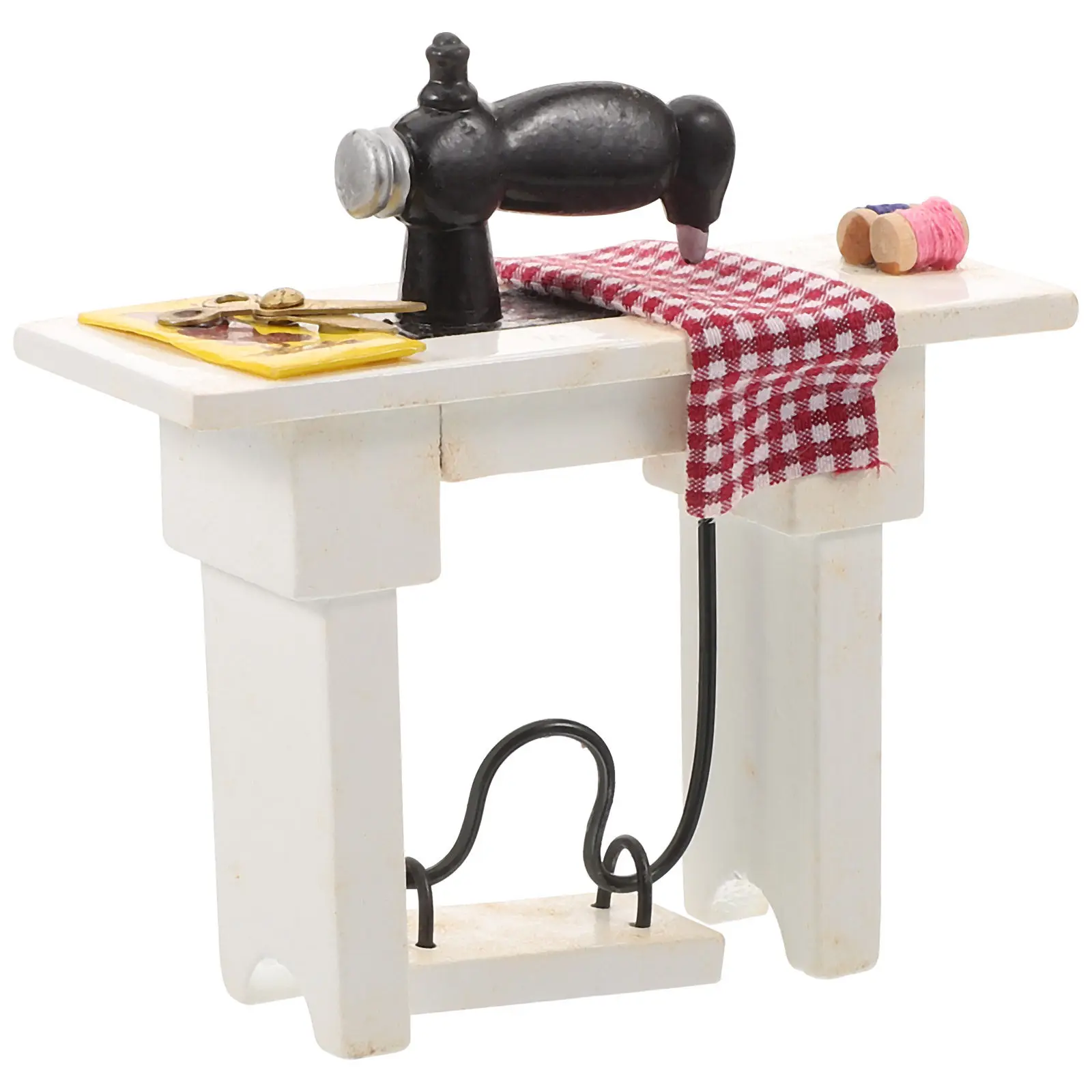 

Vintage Mini Treadle Sewing Machine Accessory Exquisite Decor for Miniature House 1 12 Scale Tabletop Statue Pretend Play Gift