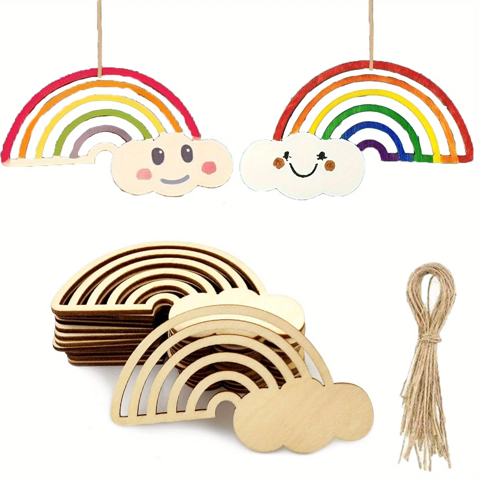 10PCS Unfinished Wooden Rainbow Cutouts Artisan Bespoke Wood Valentine's Day Thanksgiving Family Gatherings Interior Hanging