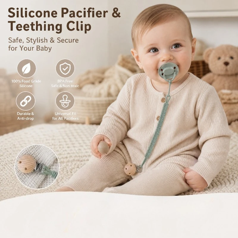 BPA Free Baby Silicone Pacifier Chain Clip Teether Chain Portable Nipple Holder Teether Toys Rainbow