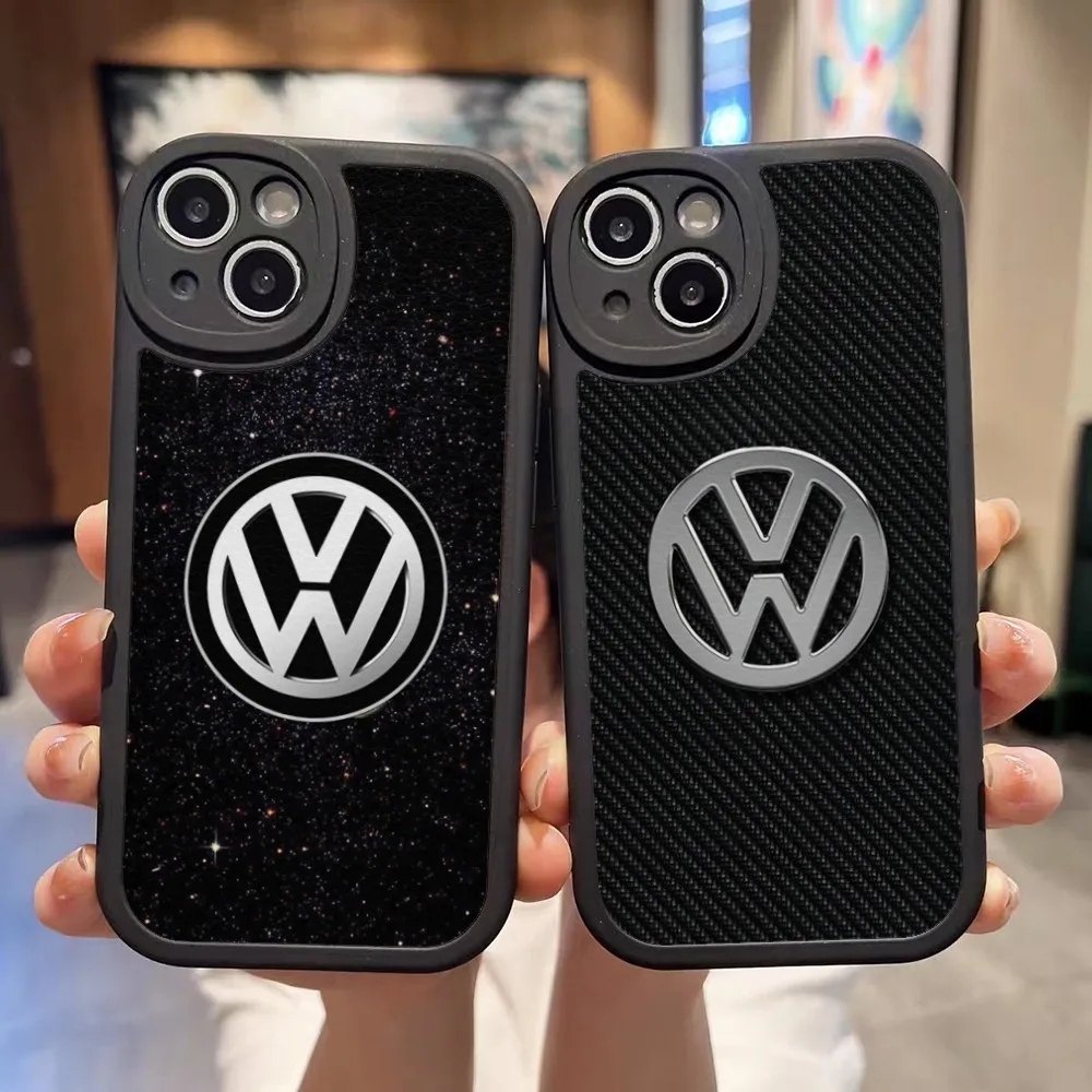 V-VolkswagenESS Car LOGO Phone Case Leather Black For IPhone 13 12 15 11 14 Pro Max Mini X Xr 8 Plus SE2020 Soft Silicone Cover