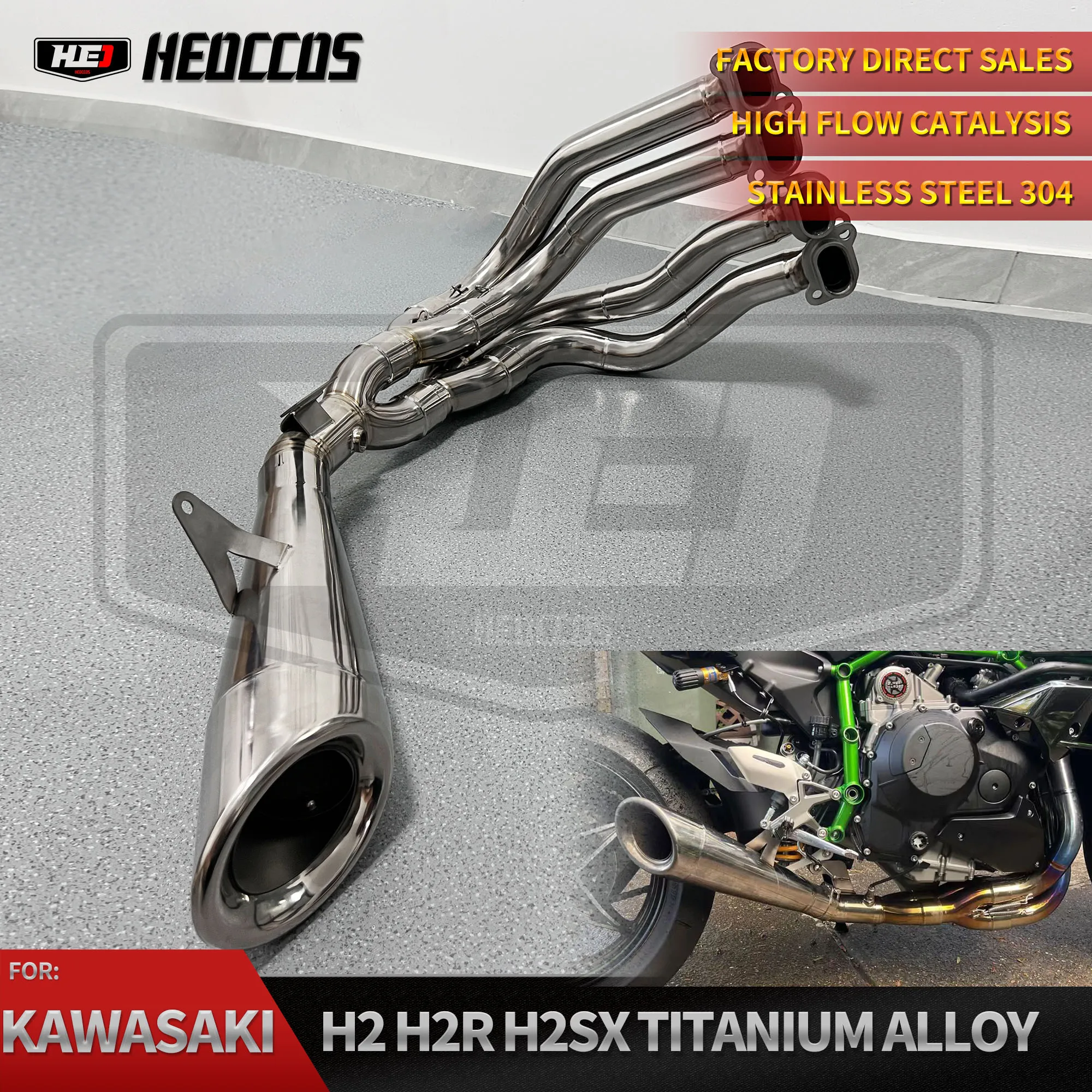 

Motorcycle Muffler Exhaust for Kawasaki Ninja H2 /H2R/H2SX 2015~2018 Modification Titanium Alloy 5.5kg