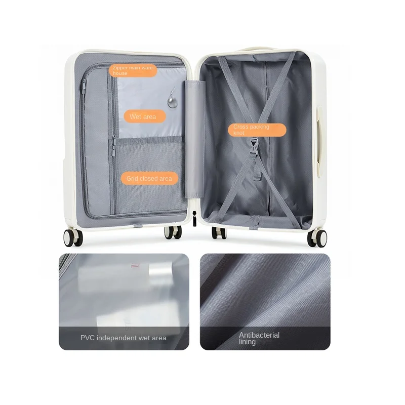 Valise d'embarquement multifonctionnelle pour hommes et femmes, bagage à roulettes léger, valise de voyage en cuir avec port USB, 20 po, 22 po, 24 po, 26 po