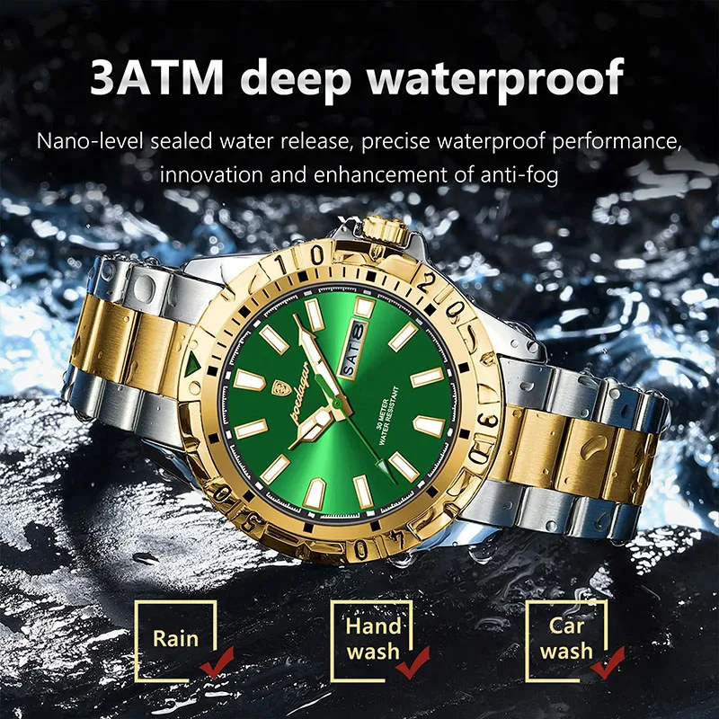 Cool Gold Watch Men Luxury Style Stainless Steel Waterproof Military Watch Male Brand Luminous Calendar Week Clock Quartz Sports