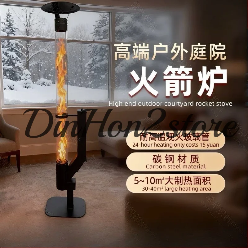 Rocket Stove - Stainless Steel Pellet Stove with Integrated Glass, Portable Heating Stove for Home Outdoor Camping