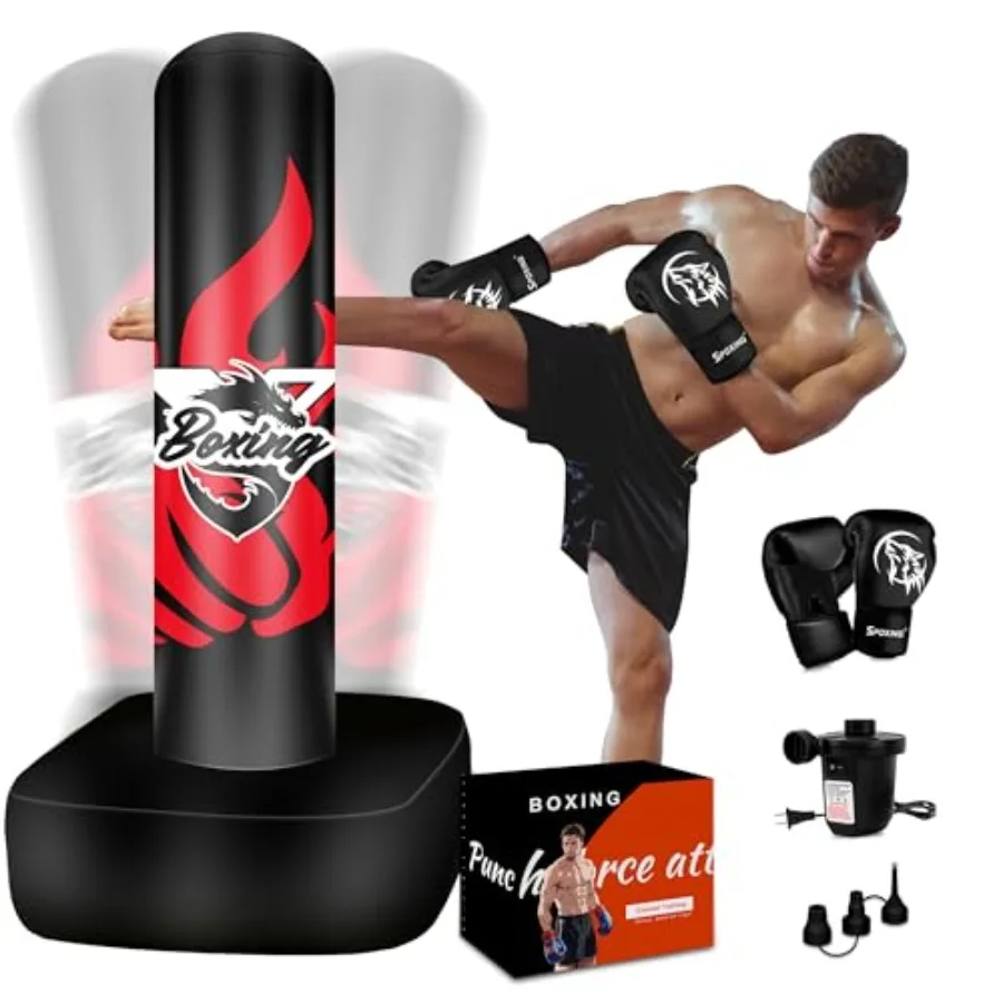 

70-дюймовая отдельно стоящая боксерская груша для взрослых и подростков с боксерскими перчатками и электрическим воздушным насосом, идеально подходящая для тренировок по кикбоксингу MM