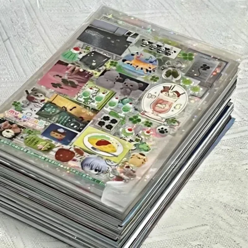 Steve Random 5pcs Y2K PET Transparent Flash Film Sticker Soda Water four-leaf Clover Toploder Deco Sticker