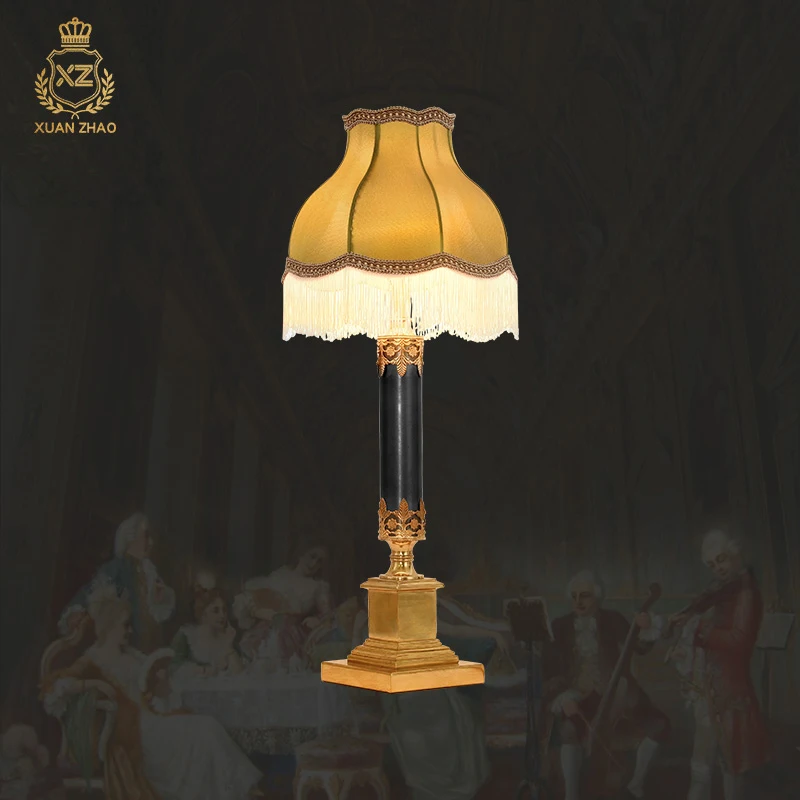 

European Living Room Copper Desk Lamp Classical Luxury Bedroom Bedside Lights French Classic Yellow Lampshade Table Lamp