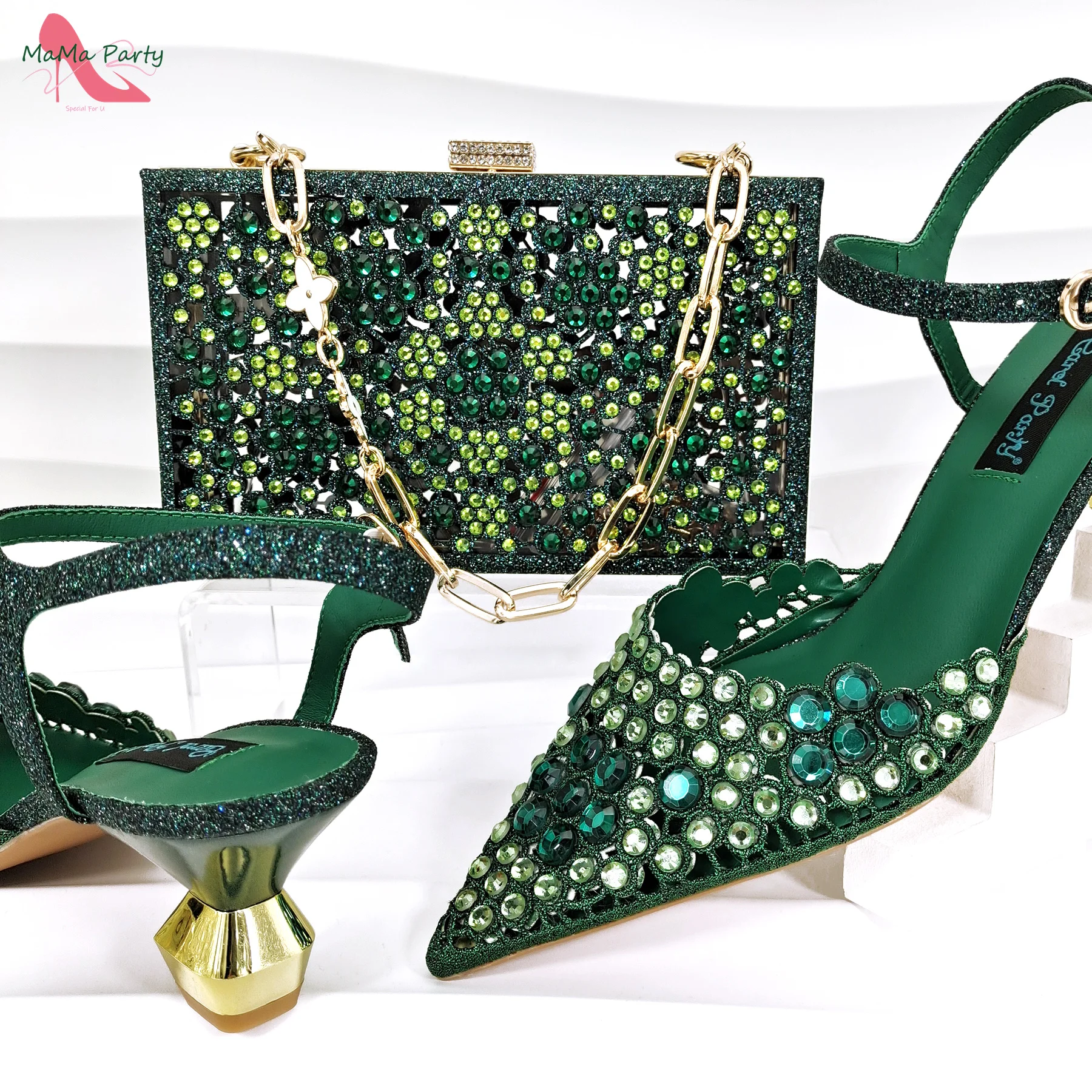 

Fashion 2024 Classics Style Spring Summer New Arrivals Italian Ladies Shoes Matching Bag Set in Green Color for Garden Party