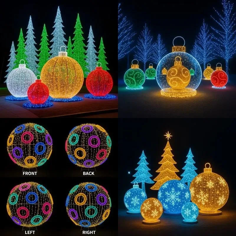 Giant Outdoor Light Emitting Diode Christmas Ornament Ball Light Gift Bow Square Mall Holiday Display Decoration