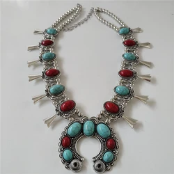 2025 New Indian Ethnic Vintage Statement Necklace Women Fashion Red Blue Turquoise Resin Moon Necklace Pendants Jewelry