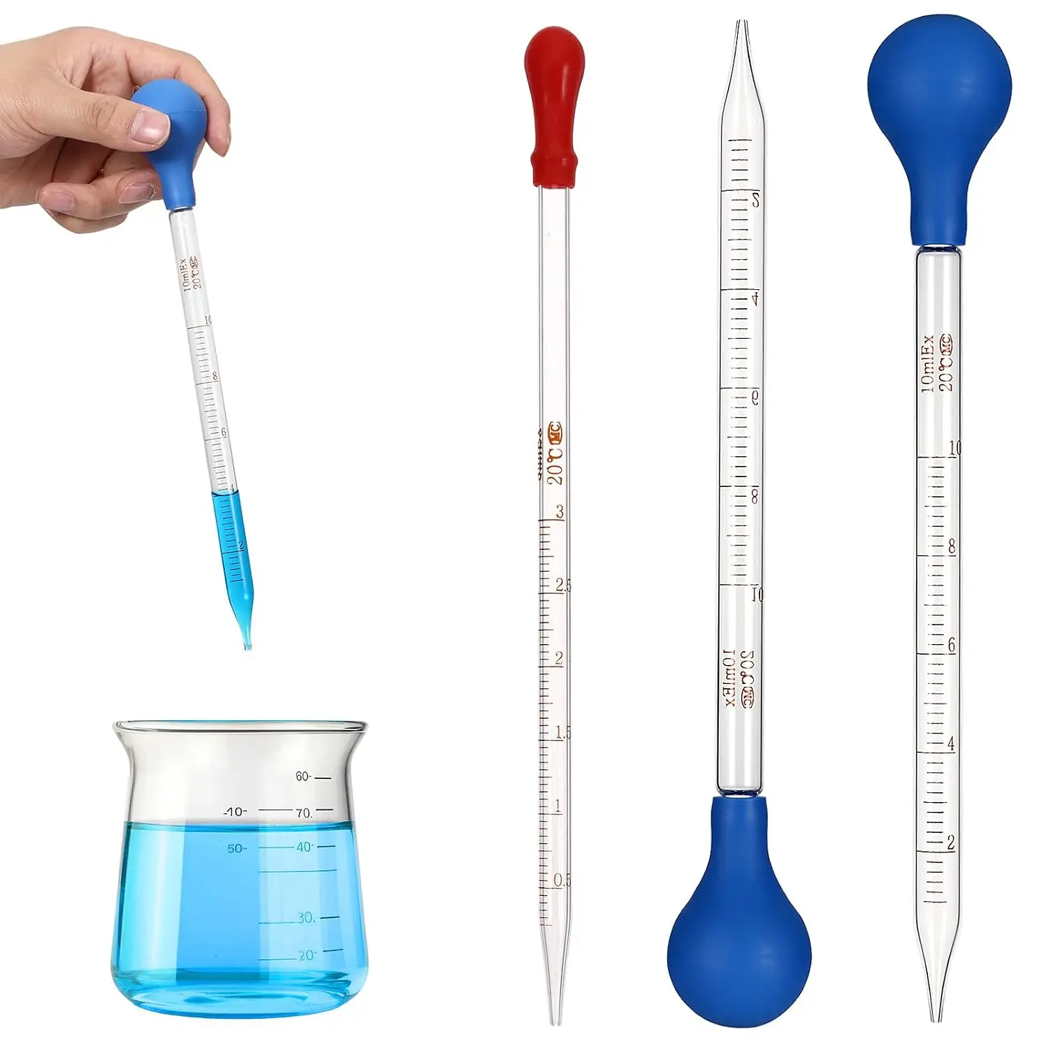 3Pcs Glass Pipettes Dropper 10ml Graduated Liquid Dropper with Rubber Bulb for Laboratory Medicine School Food Research