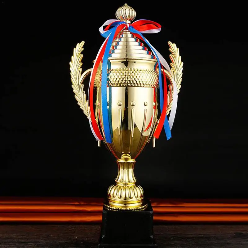 Large Gold Trophy Cup Custom Trophy Colorful Ribbon Gold Award For Sports Tournaments Competitions Soccer Football League Match