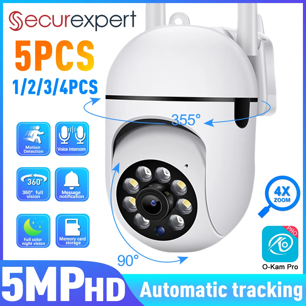 1-5PCS 5MP HD PTZ Camera WiFi Video Surveillance IP Outdoor Security Protection Home Monitor 4.0X Zoom Color Night Vision Cam