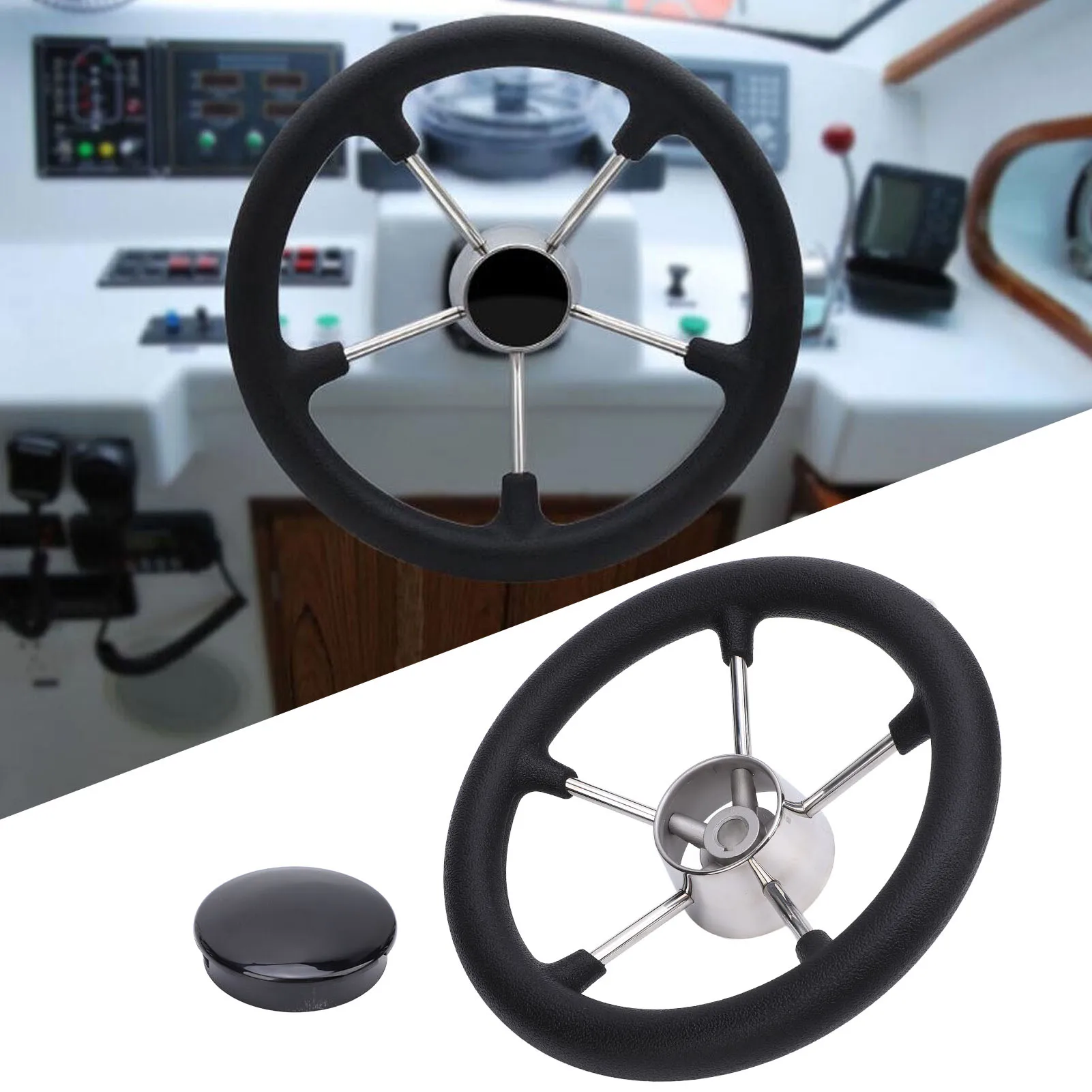 

5-спицевое рулевое колесо для лодки, повышенный комфорт, простая установка, 11-дюймовый руль для лодки с центральной пенопластовой ручкой для яхты