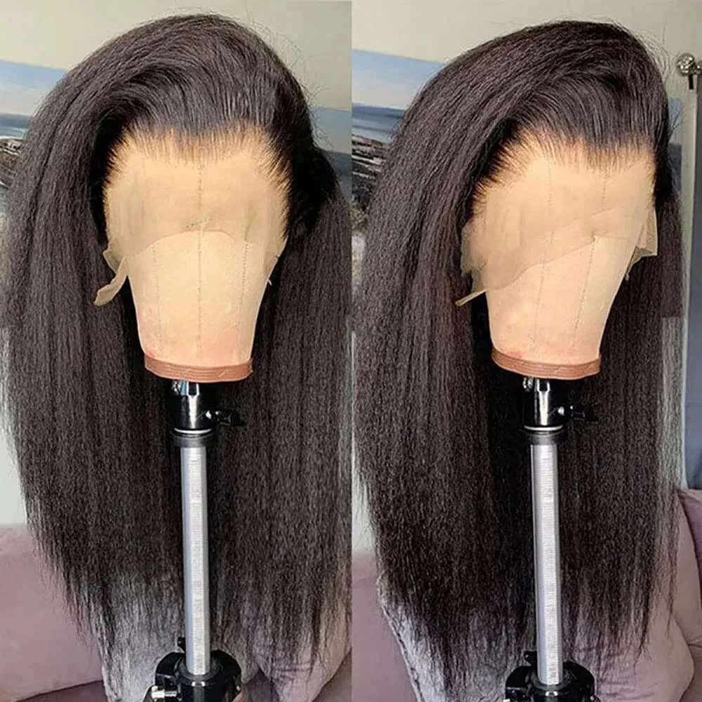 

Черные парики с кружевной передней частью 13x4 HD, прямые, с эффектом Yaki, из 100% натуральных волос, предварительно прорезанные, без клея, для женщин