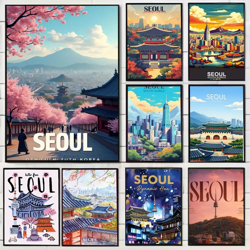 City modern S-Seoul Painting Calligraphy Stylish Wall Art Poster, Bedroom Living Room Home Decor Gift