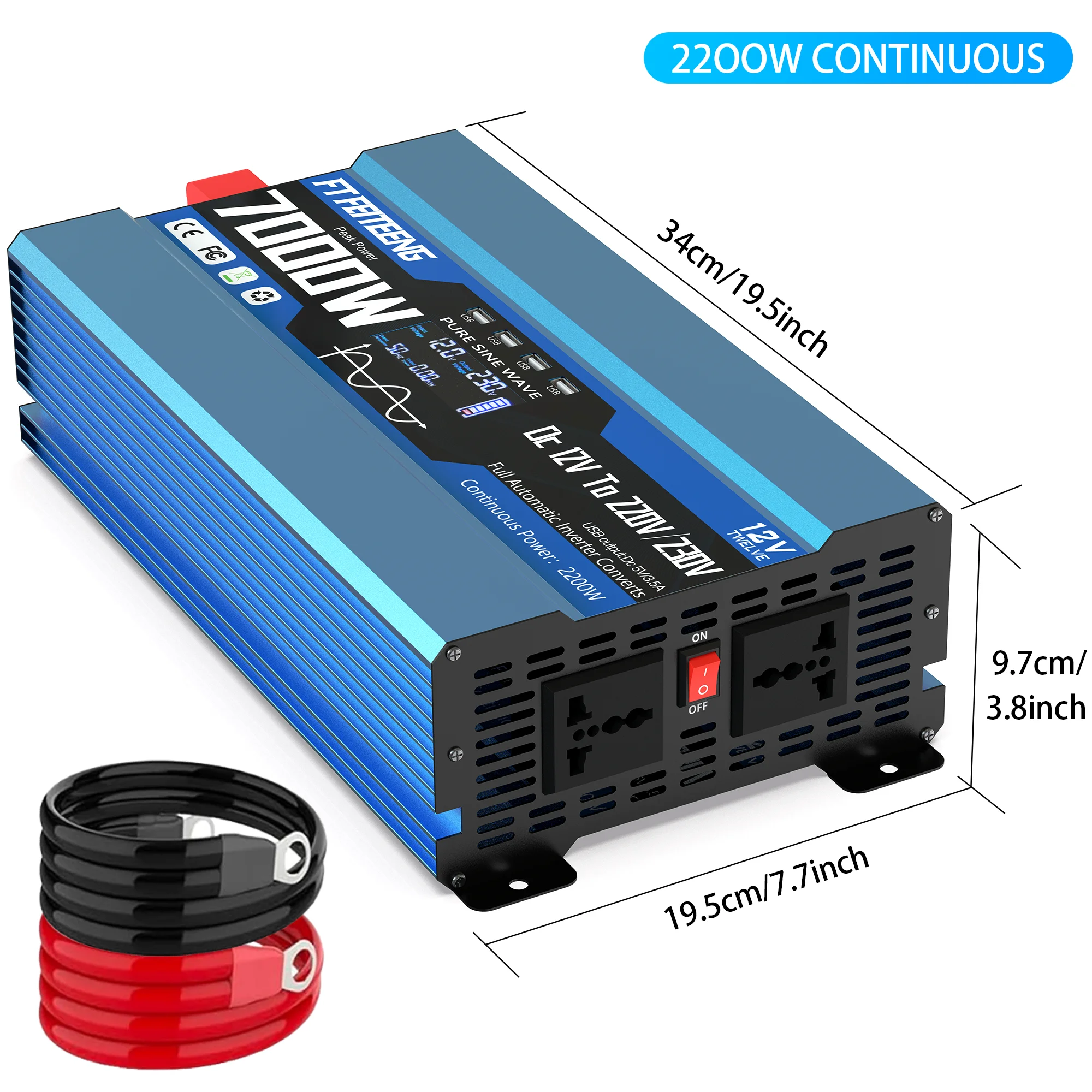 Pure sine wave 7000W inverter, suitable for boats and cars (12V to 220V/230V), operating at a frequency of 50Hz. This power inve
