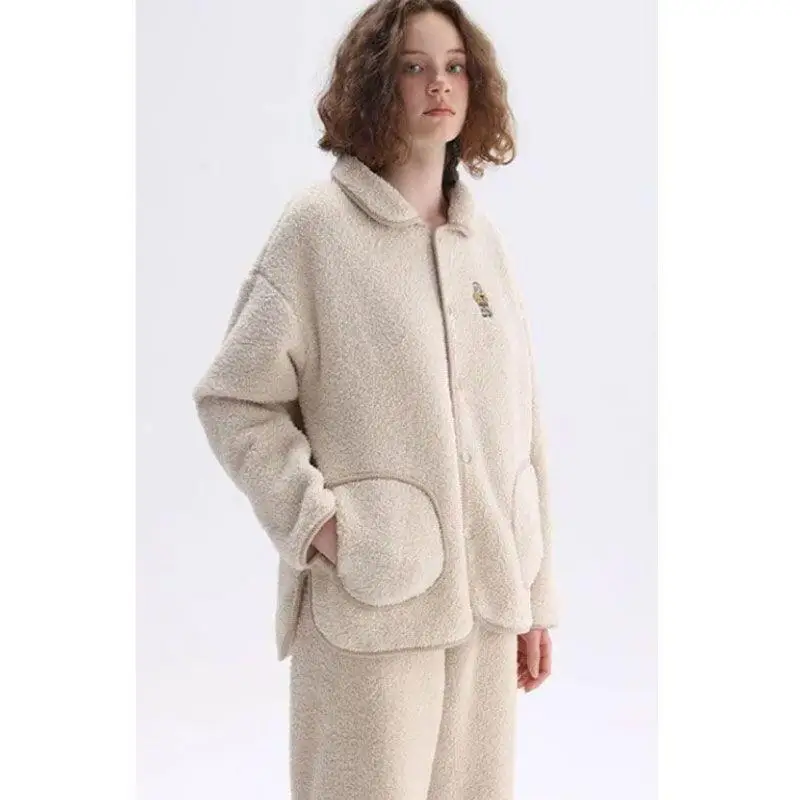 

Comfortable Sleepwear Women's Pajama Set Sweet Princess Style Cartoon Home Clothes Warm Thick Coral Fleece Female Autumn Winter