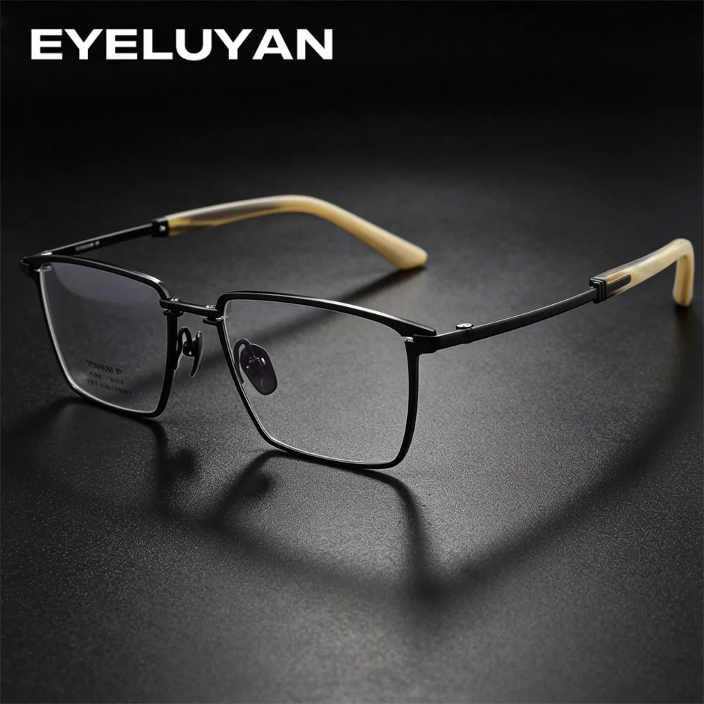 

EYELUYAN high-end Pure Titanium Square Eyeglass Frame Cow Horn Legs New Business Style Myopia Optical Glasses Frames H2389