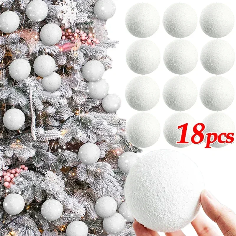 6/18Pcs White Foam Christmas Balls Xmas Tree Hanging Snowballs Ornament  4/6/8cm Holiday New Year Wedding Party Home Decoration