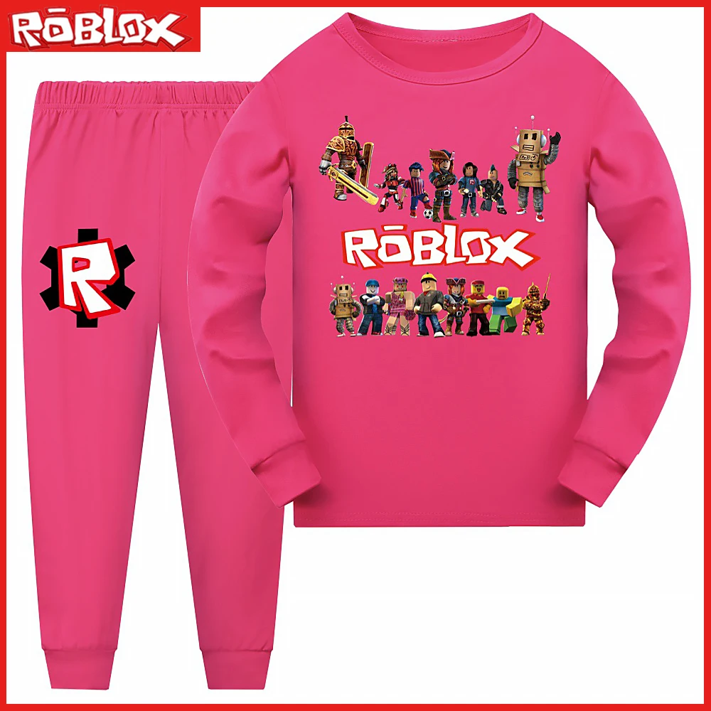 New Roblox Game 2-Pcs110-170Cm Anime Printed Boys and Girls Long Sleeved Pants Pajama Set Casual Trend Birthday Christmas Gift