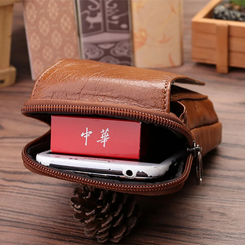 Men Genuine Leather Waist Hook Belt Pack Bag Wallets Cowhide Card Holder Coin Purse Cell/Mobile Phone Case Cigarette Fanny Bags