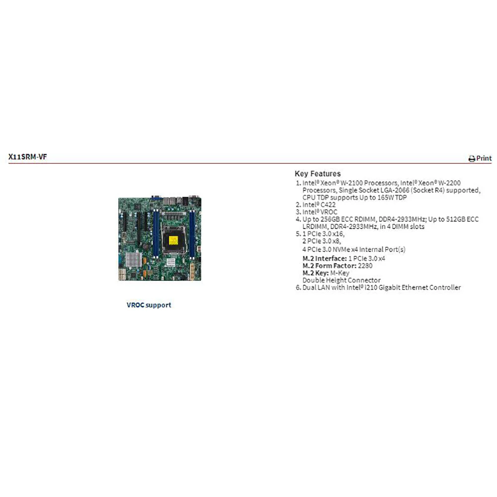 X11SRM-VF Server Motherboard Xeon W-2100 W-2200 Processors LGA-2066 DDR4